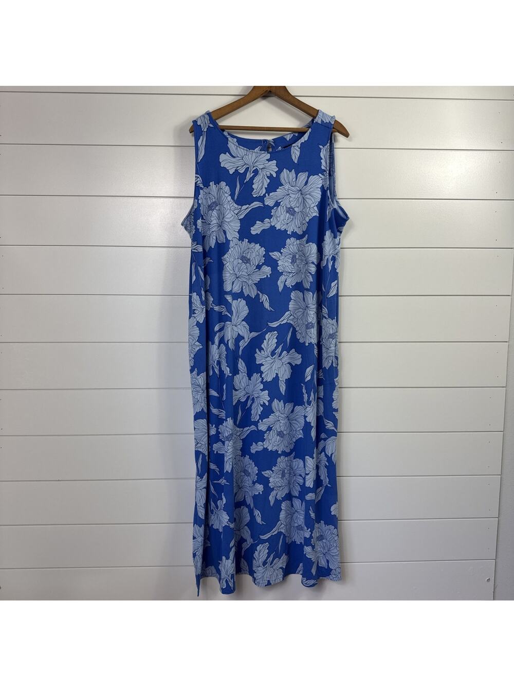 J. Jill Wearever Collection Maxi Dress Knit Stretch Blue Floral Print sz XL